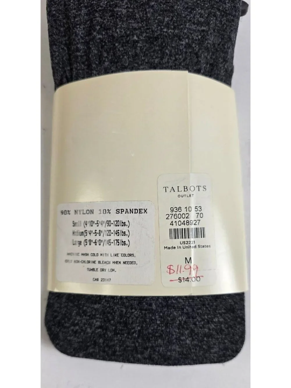 New.  Vintage. Talbots Signature Opaque Heathered Gray Tights - size Medium